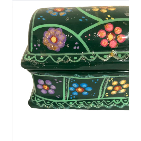 Vintage Mexican Clay Trinket Jewelry Box - Hand Painted Terra-cotta Pottery - Picture 2 of 6